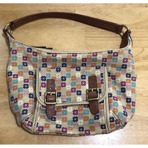 Vintage Fossil Hobo Handbag Purse‎ Floral Beige Multicolor Canvas Satchel